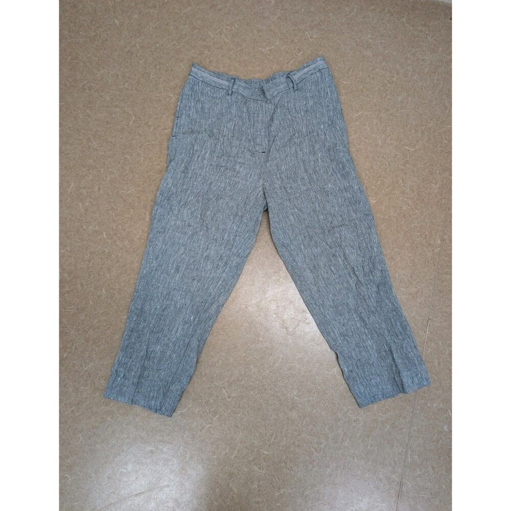 Chico's 1.5 / Sz 10 Womens 100% Linen Grey Heather Crop Ankle Pant Casual